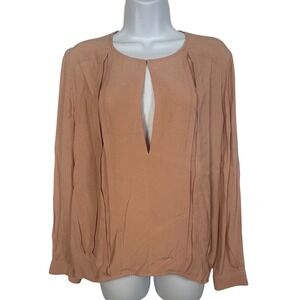 Diane von Furstenberg DVF Peach Pink Rayon Keyhole Pintuck Blouse Womens 12